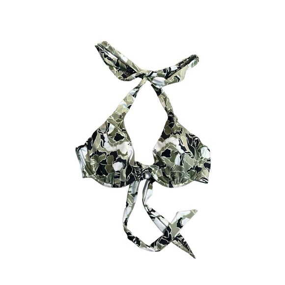 victorias secret swim bikini top green funky abstract floral print underwire 36C - Picture 1 of 4